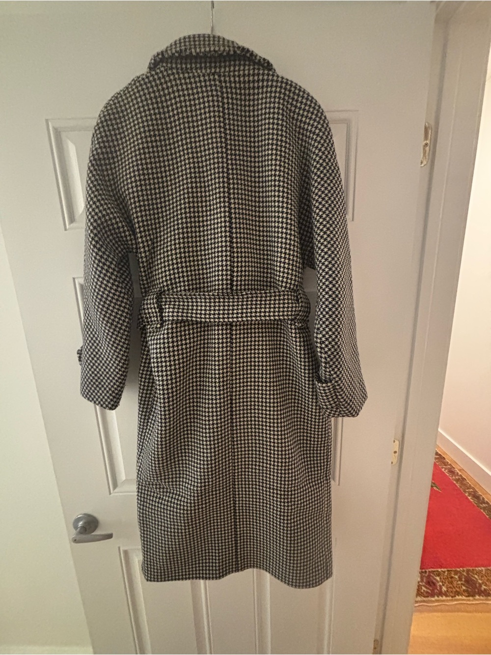 Sezane Marc Coat Black/White Houndstooth Wrap Sz US4/FR 36 - Picture 5 of 6